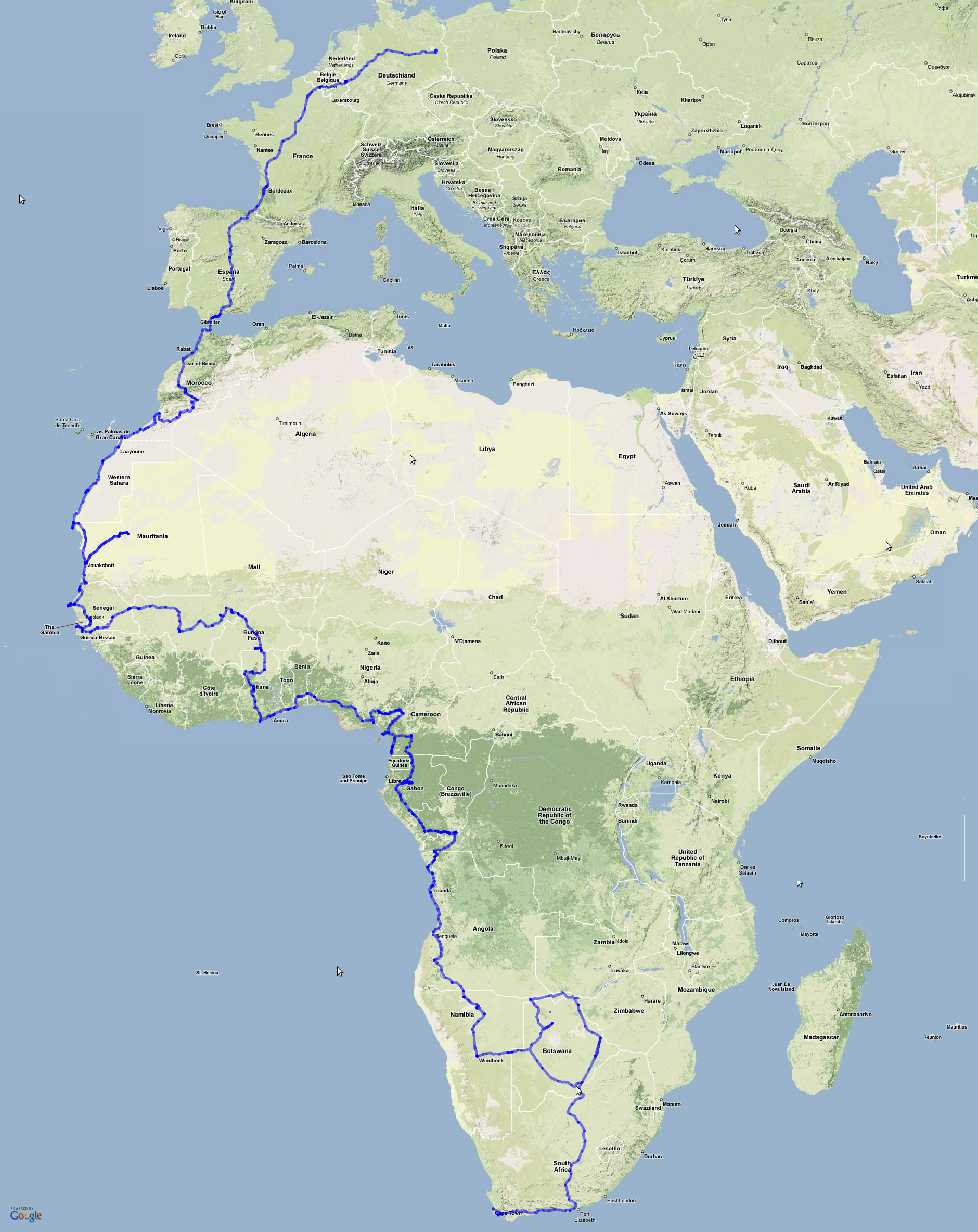 Leere Karte Von Afrika Und Europa